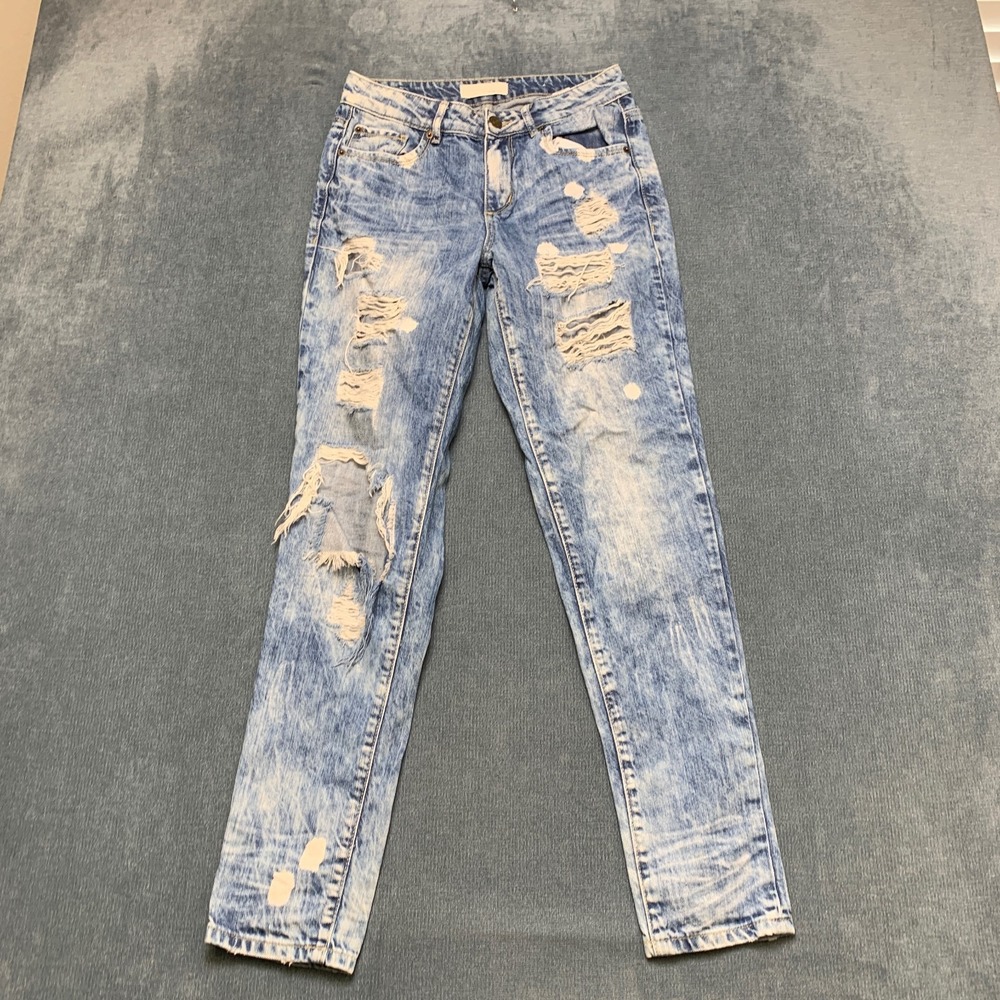 Garage Skinny Jeans Womens 3 Blue Denim Cotton Grunge Distressed Ripped Summer